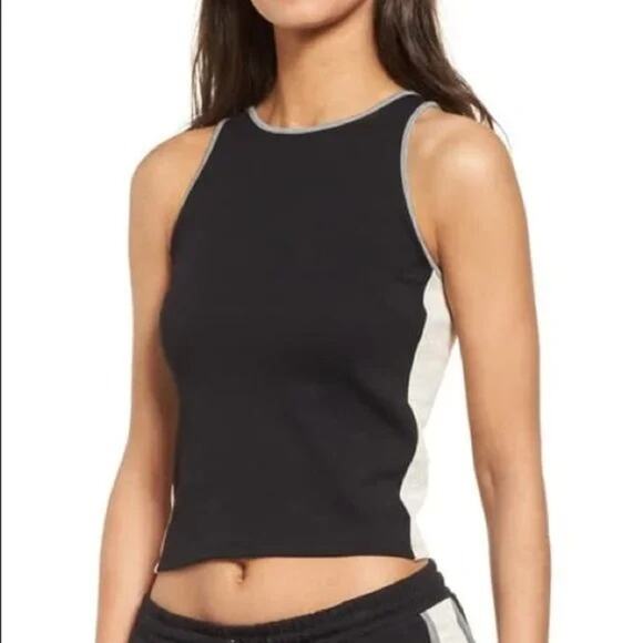 Madewell Tops - Madewell Offline Crop Colorblock Tank Top S Halter High Neck Black Gray Cotton